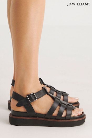 JD Williams Leather Fisherman Black Sandals PLAGNE In Extra Wide Fit (B29582) | £50