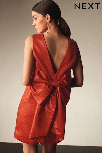 Scarlet Glitter Red Bow Back Glitter Mini Dress (B29702) | £60