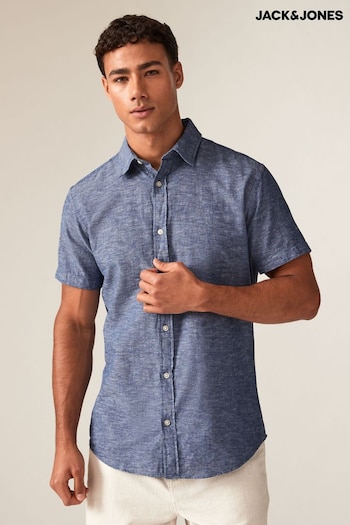 JACK & JONES Blue Linen Blend Short Sleeve Shirt (B29755) | £28