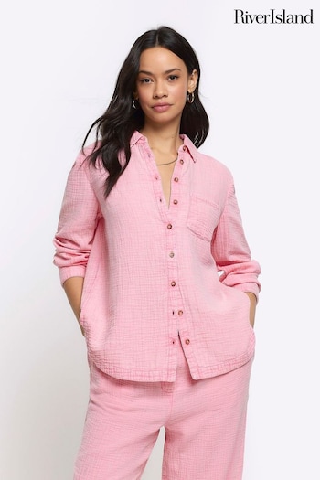 River Island Pink Linen Feel Double Faced Shirt (B29953) | £30
