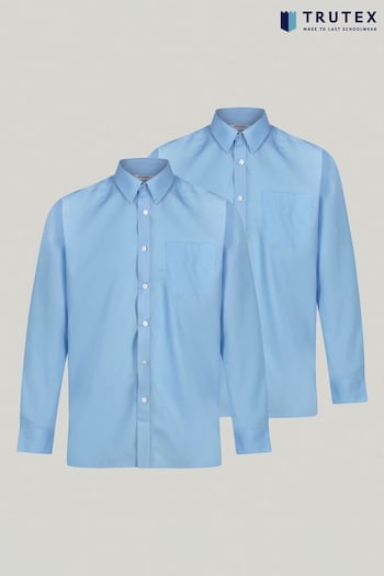 Trutex Blue Regular Fit Long Sleeve 2 Pack School Shirts (B29965) | £21 - £24