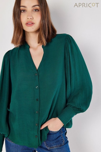 Apricot Green Grandad Collar Linen Slub Shirt (B29972) | £30
