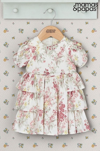 Mamas & Papas Cream Laura Ashley Floral Print Frill Dress (B29975) | £39
