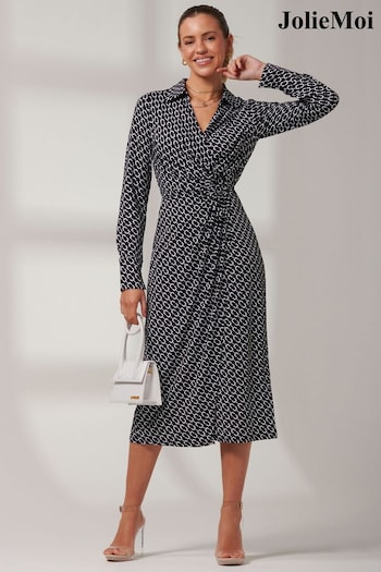 Jolie Moi Black Front Wrap Reana Jersey Bags Shirt Dress (B29978) | £55