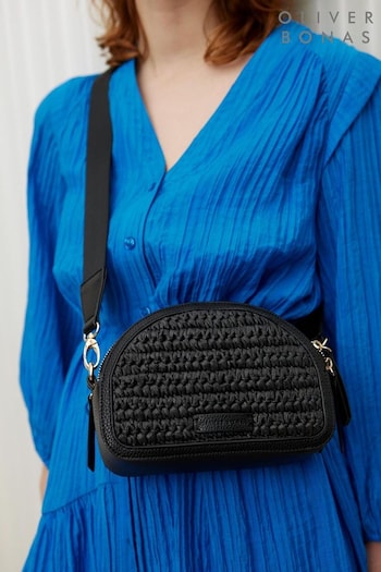 Oliver Bonas Sophia Raffia Weave Crossbody Black Bag (B30012) | £50