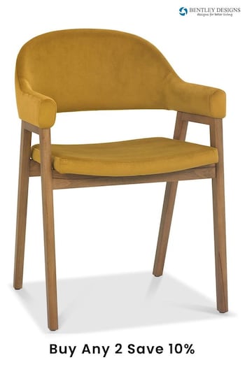 Bentley Designs Rustic Oak Mustard Camden Rustic Oak Upholstered Arm Chairs Set of 2 (B30134) | £450