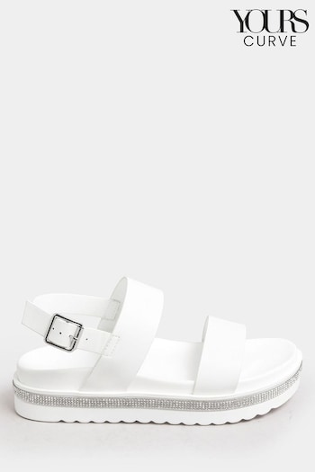 Yours Curve White Sparkle Flatform Sandals In Extra Wide EEE Fit (B30193) | £34