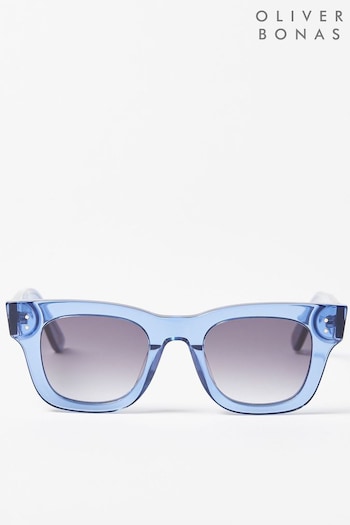 Oliver Bonas Cobalt Blue Square Acetate Sunglasses Black (B30209) | £50