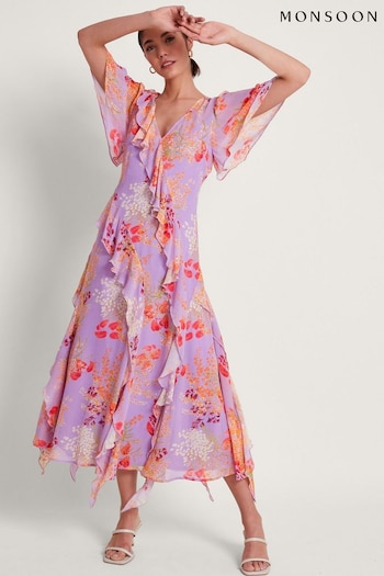 Monsoon Purple Imogen Ruffle Dress (B30248) | £125