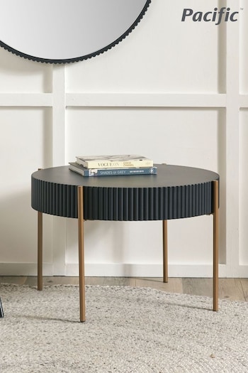 Pacific Black Wood Textured Edge Round Coffee Table (B30263) | £149.99