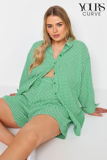 Yours Curve Green LIMITED COLLECTION  Gingham Check Shirt (B30264) | £29