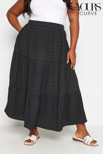 Yours Curve Black Tiered Check Midi Skirt (B30277) | £31