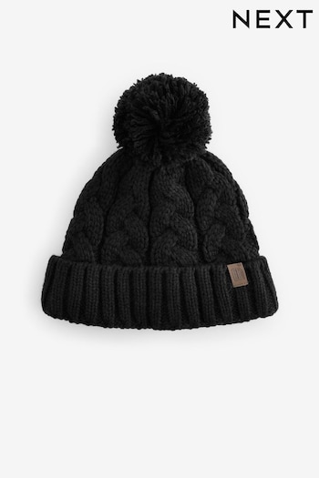 Black Cable Knit Pom Hat (1-16yrs) (B30378) | £5 - £9