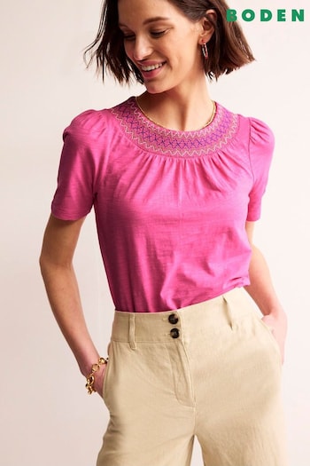 Boden Pink Smock Neck Puff Sleeve Top (B30425) | £42