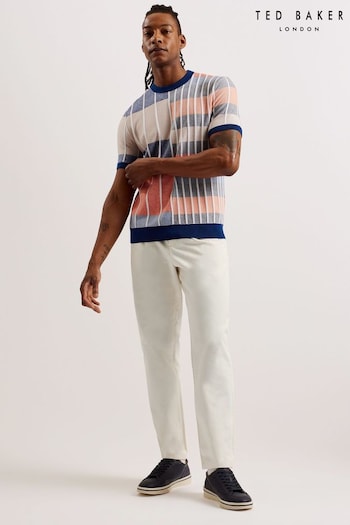 Ted Baker White Single Pleat Holmer Tapered Fit Trousers wafelpatroon (B30539) | £120