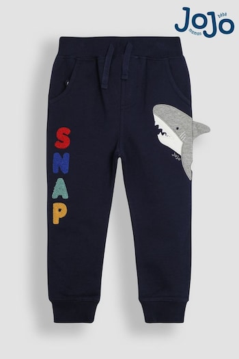 JoJo Maman Bébé Navy Blue Shark Appliqué Pet in Pocket Joggers (B30644) | £20