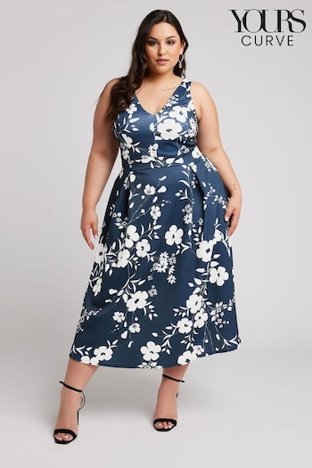 Yours Curve Blue London V-Neck Pleated Dress (B30655) | £57