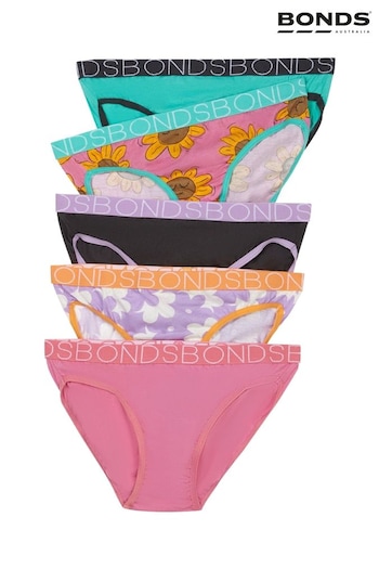 Bonds Pink Floral Print Bikini Briefs 5 Pack (B30726) | £16