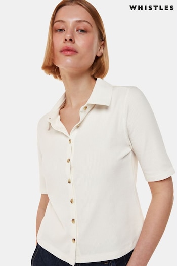 Whistles Grace Ribbed White Polo Shirt (B30768) | £69