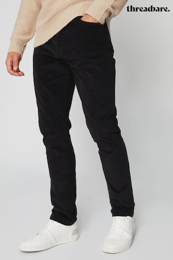 Threadbare Black Cotton Corduroy 5 Pocket Trousers With Stretch (B30851) | £30