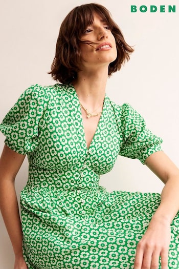 Boden Green Elsa Crinkle Midi Tea Dress (B30861) | £98
