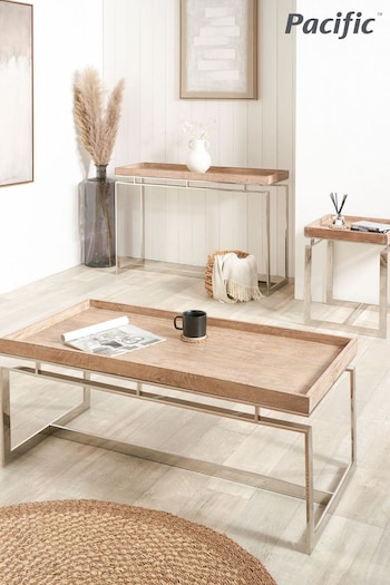 Pacific Natural Mango Wood and Silver Metal Console Table (B30882) | £500