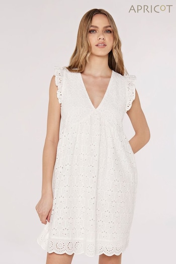 Apricot White Broderie Anglaise V-Neck Dress (B30923) | £35