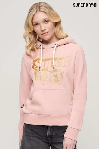 SUPERDRY Pink SUPERDRY Retro Glitter Logo Hoodie (B30945) | £55