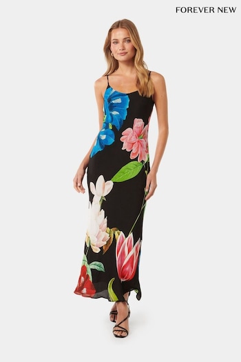 Forever New Black Valentina Strappy Slip dryzzle Dress (B33002) | £80