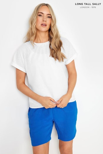 Long Tall Sally White Dobby Grown On Sleeve Top (B33063) | £27