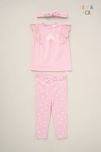 Lily & Jack Pink Broderie Detail Top Joggers And Headband Outfit Set 3 Piece (B33154) | £18