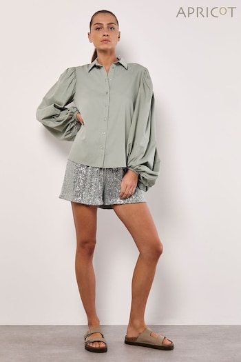 Apricot Green Statement Sleeve Cotton Modal Shirt (B33180) | £35