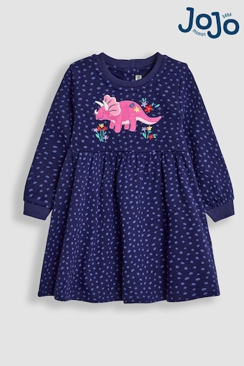 JoJo Maman Bébé Navy Blue Dino Appliqué Sweat Dress (B33376) | £25