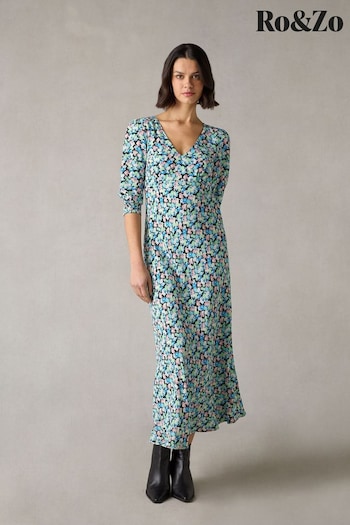 Ro&Zo Petite Multi Blurred Daisy Print V-Neck Midi Dress (B33380) | £99