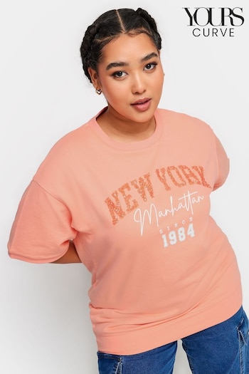 Yours Curve Pink New York Slogan Embellished Top (B33415) | £22