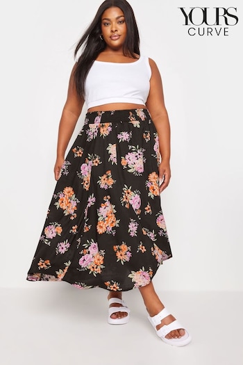 Yours Curve Black Red Floral Print Tulip Skirt (B33425) | £29