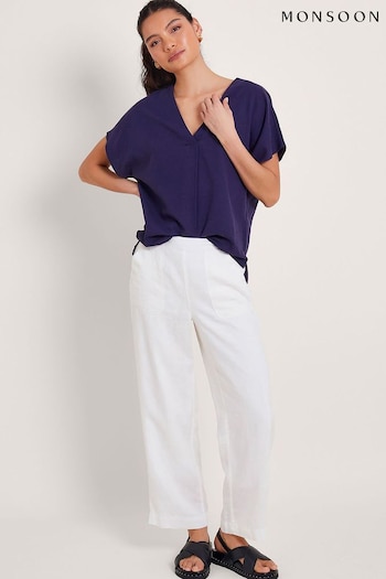 Monsoon White Short Length Parker Linen Trousers silhouette (B33479) | £59
