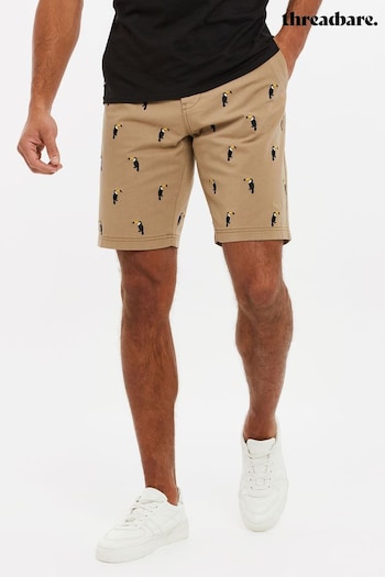 Threadbare Brown Cotton Embroidered Chino Shorts Tee (B33621) | £26