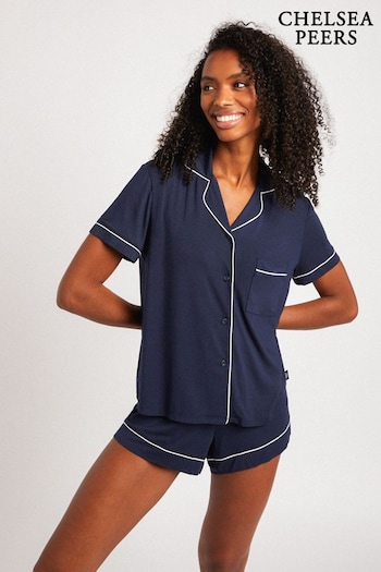 Chelsea Peers Blue Modal Button Up Short Pyjamas Set (B33764) | £38