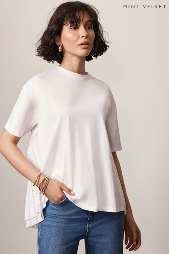 Mint Velvet White Cotton Blend Pleated T-Shirt (B33785) | £59