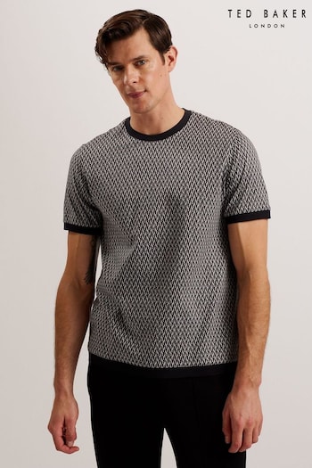 Ted Baker Finity Black Ss Regular Jacquard T-Shirt (B33791) | £55