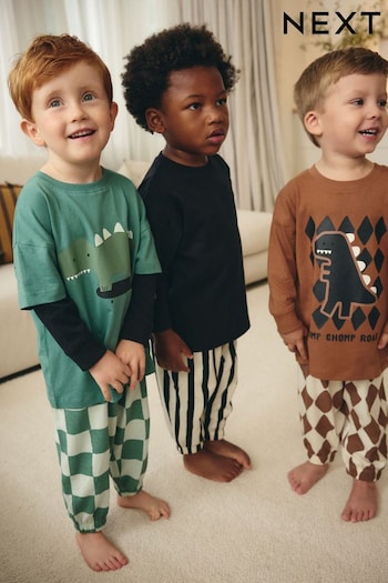 Green/Black/Rust Checkerboard 3 Pack Oversized 100% Cotton Pyjamas (9mths-10yrs) (B33805) | £26 - £32