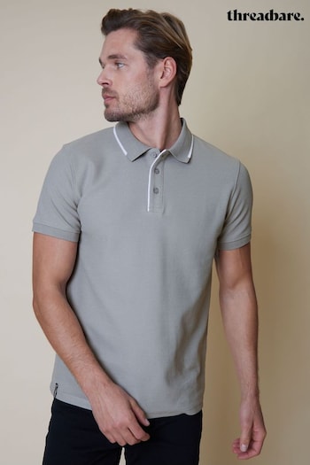 Threadbare Grey Tipping Detail Rib Collar Polo Shirt (B33867) | £20
