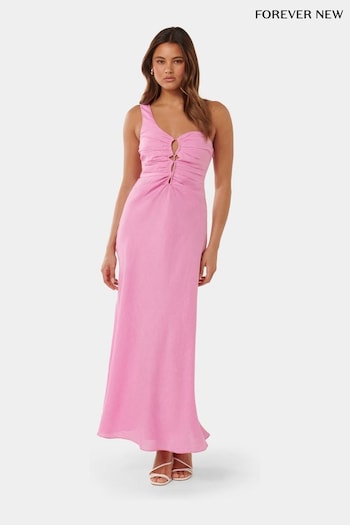 Forever New Pink Pure Linen Dalia One Shoulder Dress (B33881) | £100