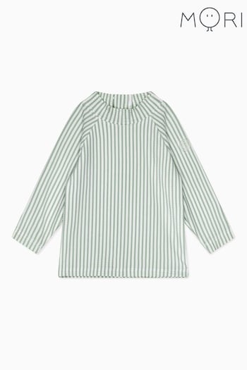 MORI Leather UPF 50 Seersucker Green Stripe Rash Vest (B33922) | £26