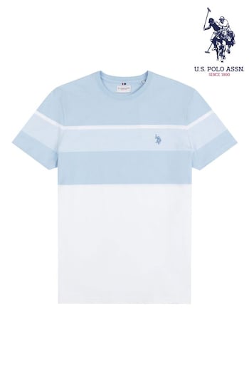 U.S. Polo Assn. Mens Classic Fit Blue Block Stripe T-Shirt (B33978) | £35
