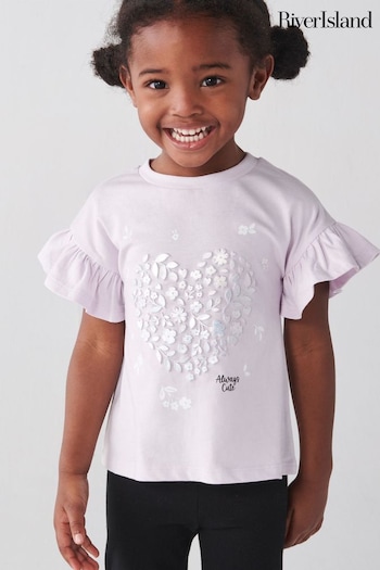 River Island Purple Mini Girls Heart Embossed T-Shirt (B34090) | £10