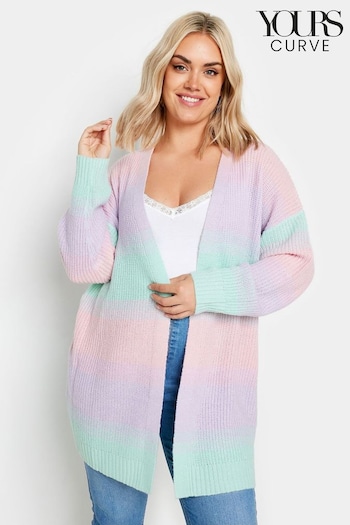 Yours Curve Pink Pastel Pink & Blue Ombre Stripe Knitted Cardigan (B34188) | £34