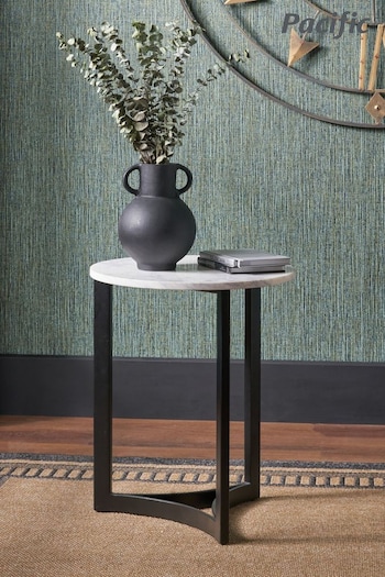 Pacific Mirrored Hendrick White Marble and Black Metal Side Table (B34303) | £299.99