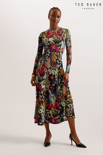 Ted Baker Alexann Black Printed Long Sleeved Dress (B34307) | £150